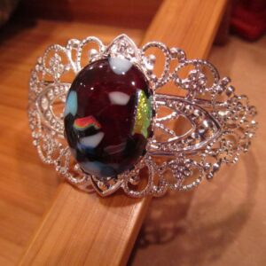 Filigree Bracelet with Oval Red and Dichroic Glass