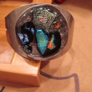 Fused Glass on Wide Silver Plated Bracelet